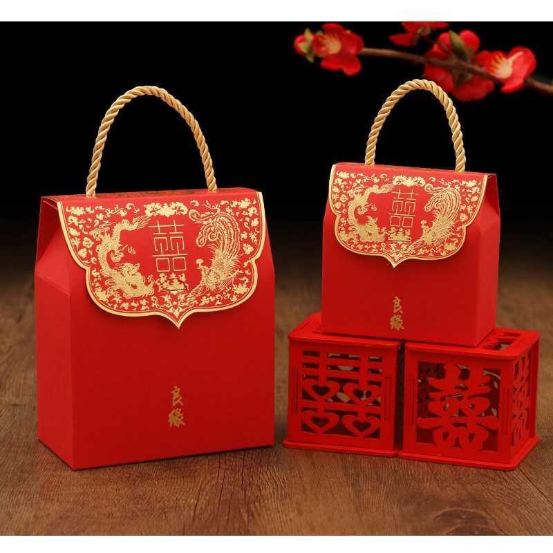 盒纸袋手提ins简约糖果包装袋精致小袋子中国风红色新人礼盒小号20个