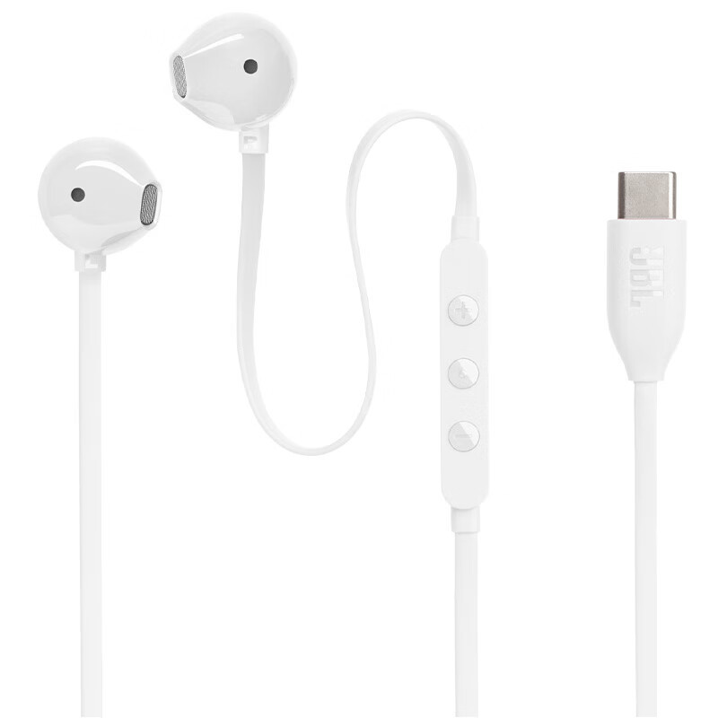 JBL TUNE 305C 有线耳机 Type-C接口 半入耳式耳机 电脑耳机适用于USB-C即插即用 白色(TT)