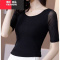 YIBUSHENGV圆领新款上衣双层网纱中袖打底衫女装内搭T恤黑色休闲显瘦洋气小