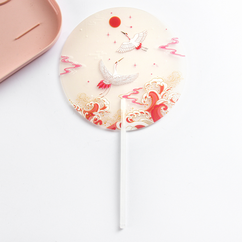 夏季小扇子随身便携迷你圆形卡通可爱清新儿童少女心塑料圆柄团扇海浪