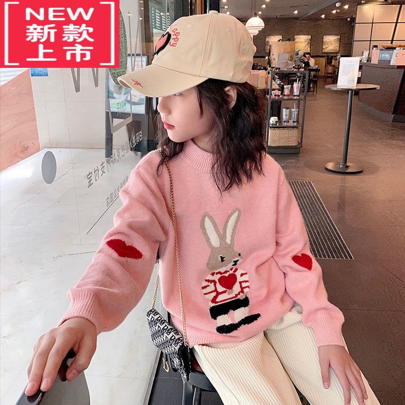 可莉允儿童卡通毛衣秋冬装新款2022中大童冬季加厚打底衫女童圆领针织衫图片