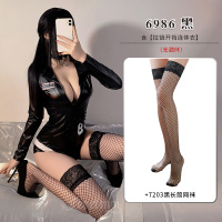 霏慕(Fee et moi)女式情趣睡衣6986 深V拉链连体开裆连体衣 性感女士情趣内衣成人情趣性用品 均码 连体衣+长筒网袜