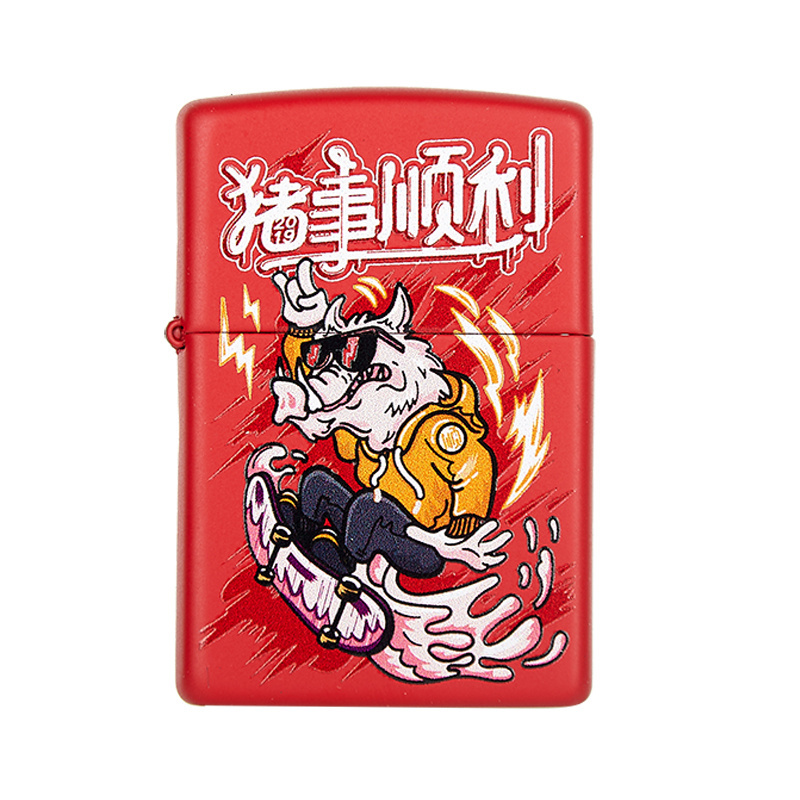 [苏宁自营]Zippo美国进口打火机彩印猪事顺利哑漆防风煤油火机好运祝福送礼zippo