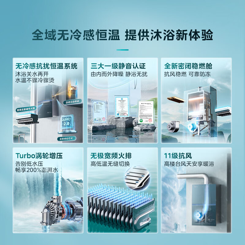 美的燃气热水器一级降噪16升家用天然气双核无极水伺服恒温 JSQ30-M9S Max下置风机无冷感M9S Max安睡高清大图