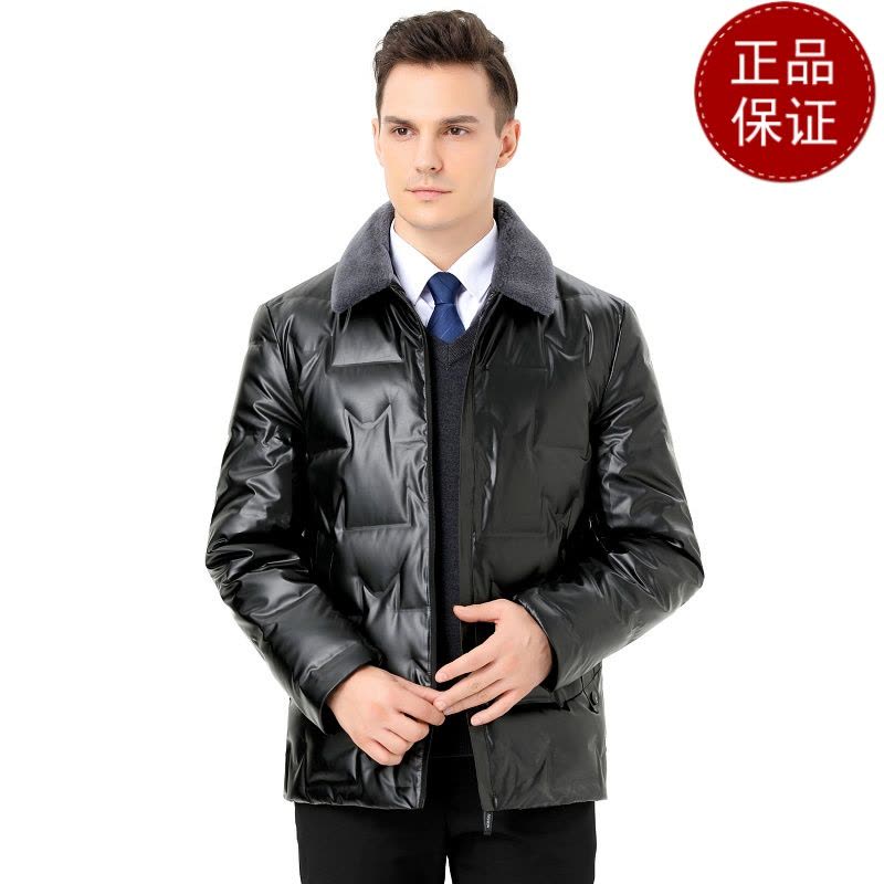 免费退换 冬装正品男士短款亮面羽绒服纯羊毛翻领中青年潮流保暖防寒外套男反季促销特价图片