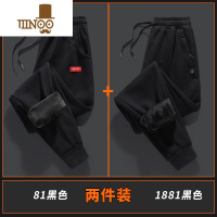 YANXU加绒加厚保暖御寒卫裤子男士休闲长裤带绒外穿束脚运动棉裤 2XL145-165斤 81黑色加绒+1881黑色加绒