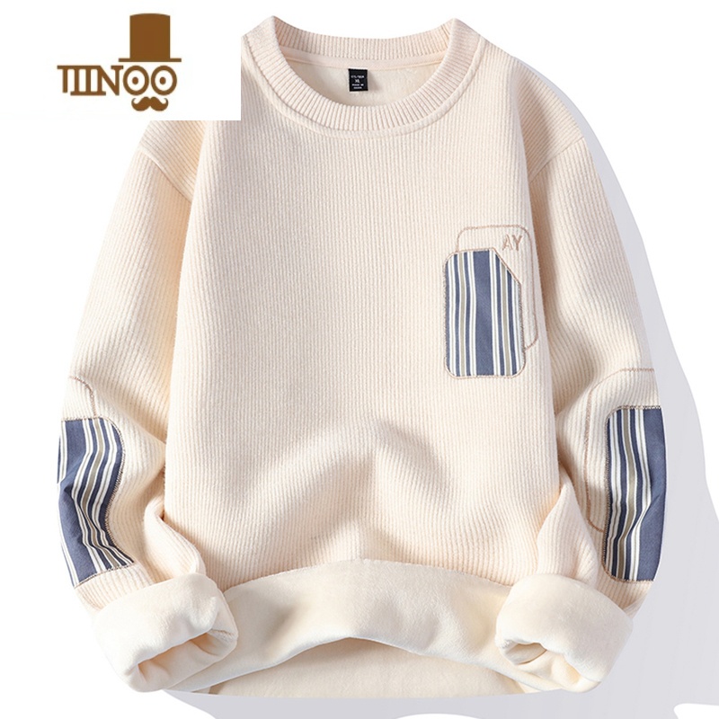 YANXU卫衣男士毛衣新款一体加绒加厚宽松圆领保暖上衣打底针织衫高清大图