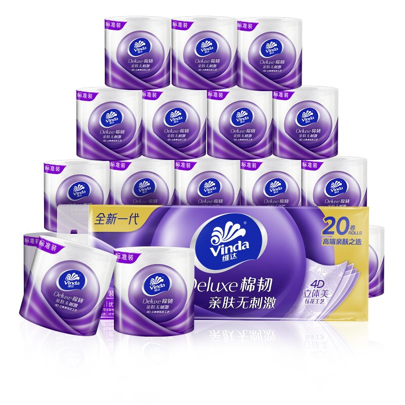 维达棉韧压花卷纸4层130克×20卷/提 6901236385852