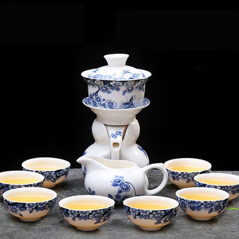 自动茶具套装家用陶瓷懒人泡茶功夫茶杯青花瓷泡茶壶简约家居家用生活日用家庭清洁生活日用家居器皿水具水杯