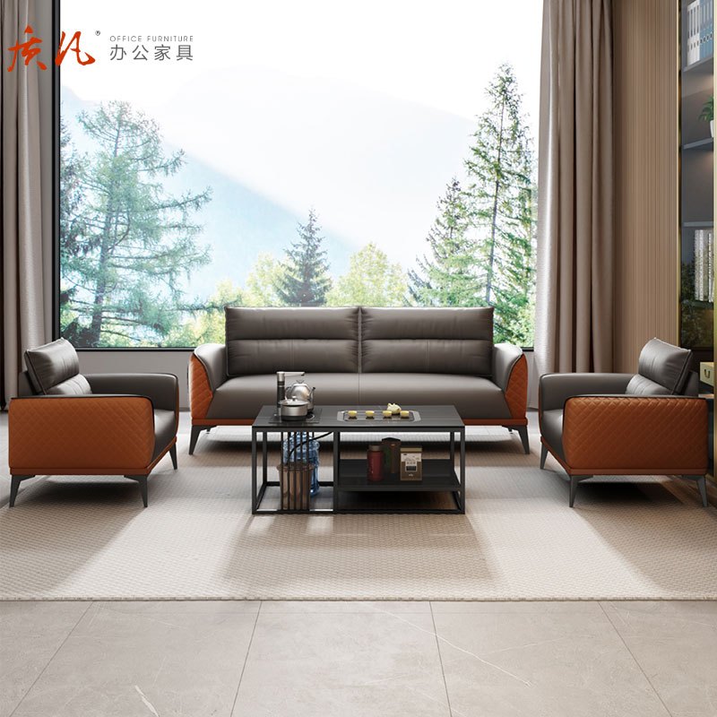 苏宁 质凡 办公家具接待会客简约办公沙发 1+1+3[水洗乳胶坐垫]高清大图