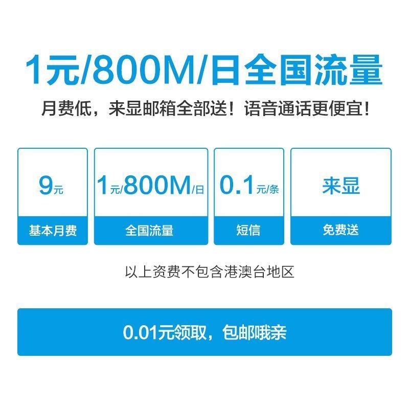 [苏宁嗨卡]1元800MB全国流量 激活得30元话费 手机卡上网卡电话卡流量卡 全国版