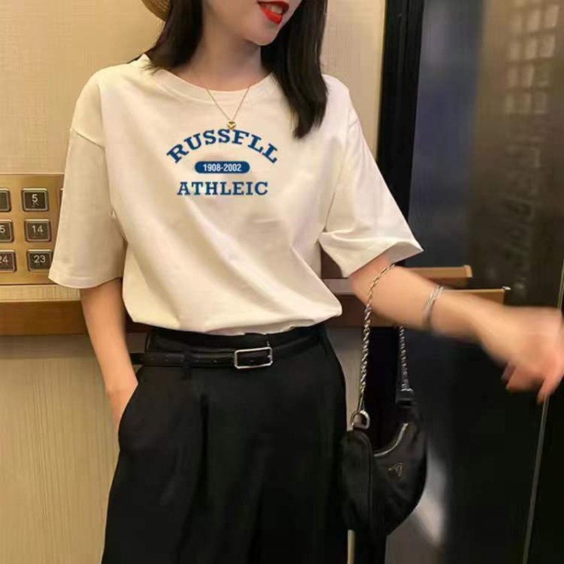 棉2022年夏季新款超火短袖原宿风印花t恤女宽松显瘦百搭T恤上衣莎丞