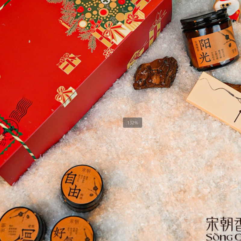 宋朝 致友人蜡烛礼盒(圣诞版) 8种香型(梅酒、月桂、梅满、禅茶、木兰、雪松、玉兰、玫瑰檀香)高清大图