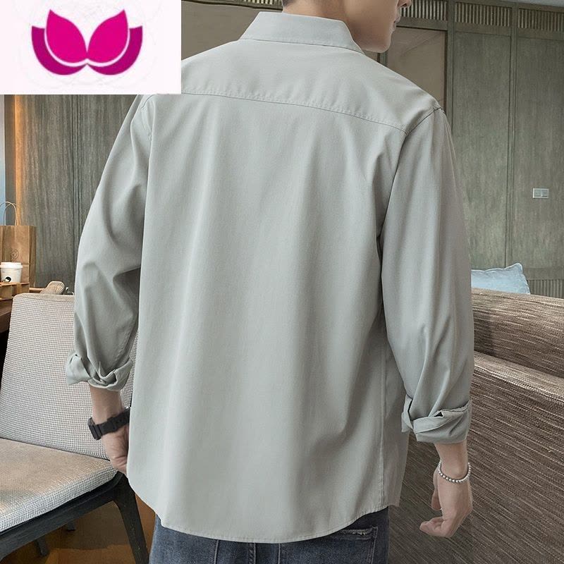 七斓衬衫男士外套韩版潮流百搭纯色上衣青少年长袖外搭寸衫图片