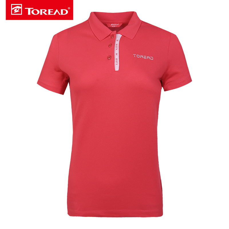 探路者POLO衫户外短袖T恤女士休闲衣服带翻领t恤春夏季户外女式舒适透气旅行运动短袖T恤