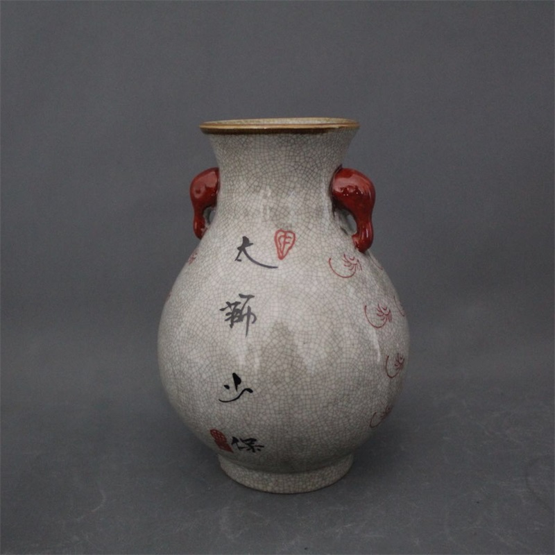 美帮汇景德镇仿古陶瓷乾隆粉彩太狮少保同福筒家居装饰摆件展柜收藏做旧高清大图