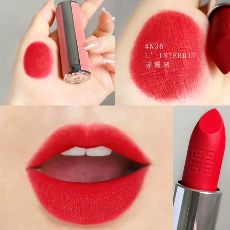 新品纪梵希givenchy高定香榭粉丝绒口红34gn36珊瑚苹果红