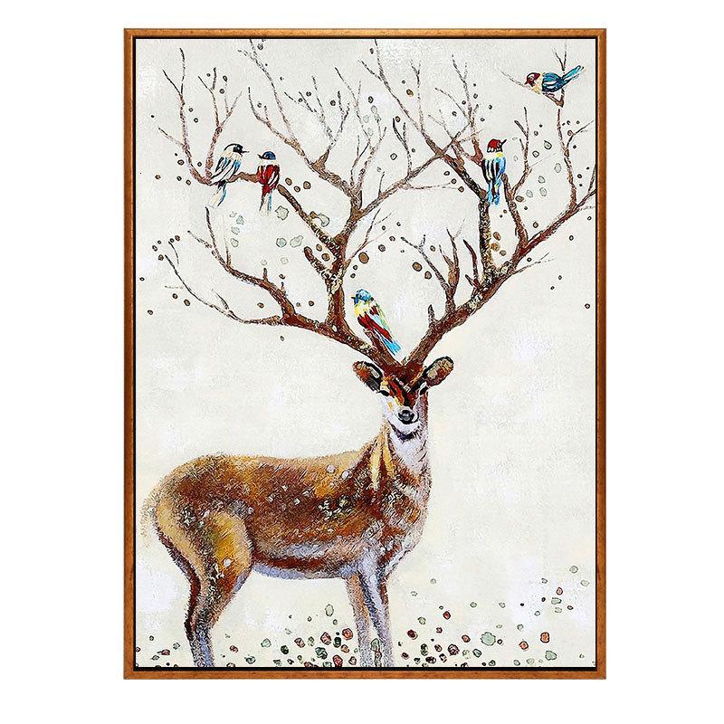 必画北欧装饰画麋鹿沙背景墙壁画酒店走廊玄关挂画家居装饰品axl044c