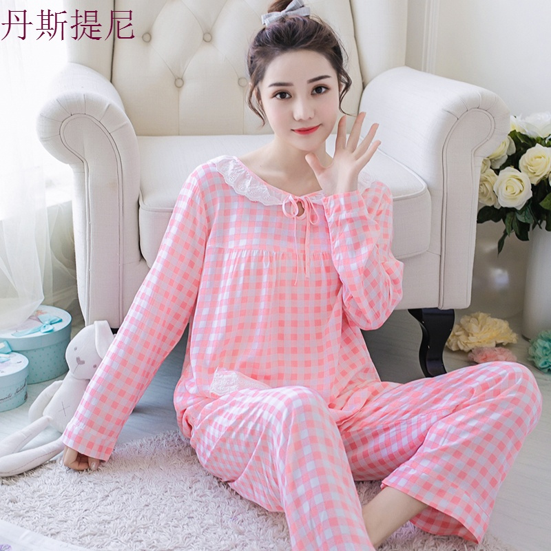 睡衣春秋梭织纯棉绸睡衣女士夏季长袖薄款棉绸家居服大码空服