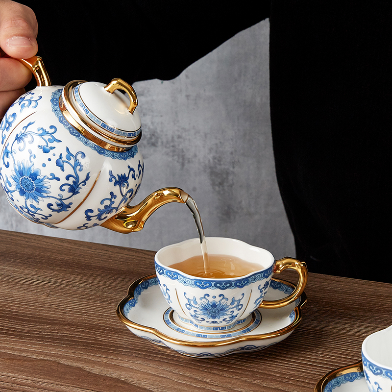 Gao Chun Ceramics 高淳陶瓷小金枝描金珐琅彩描金骨瓷茶具套装茶杯茶壶高端家用功夫中式高清大图