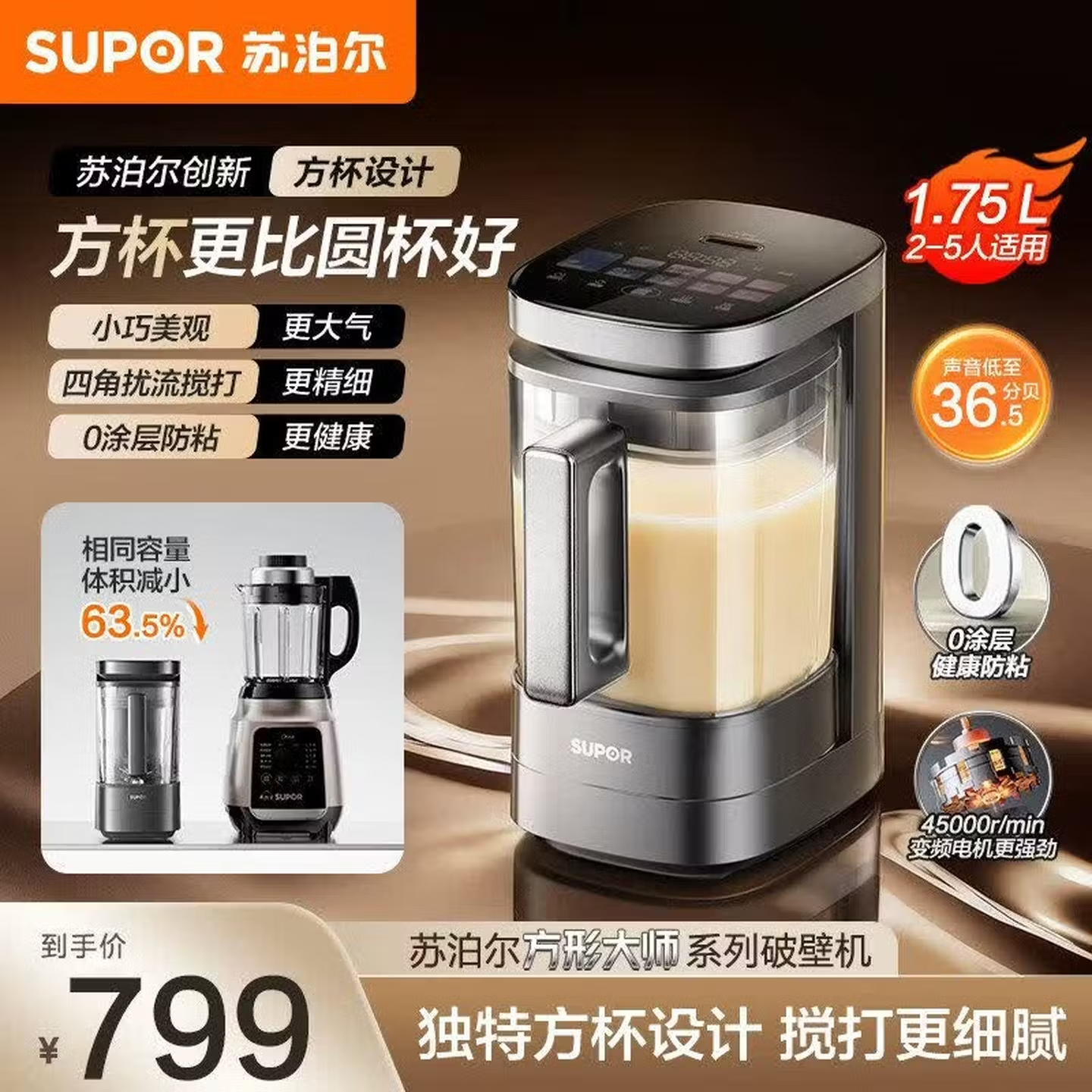 苏泊尔(SUPOR)破壁机家用多功能料理机榨汁机SP922S 0涂层轻量轻音粉碎机搅拌机 1.75L[智能预约保温]高清大图