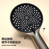 汉德斯科卫浴花洒淋浴淋雨花洒套装组合水镀枪灰拉丝全铜主体带喷枪下出水可升降家用淋雨手持喷头淋浴器洗澡空气增压顶喷暗装花洒