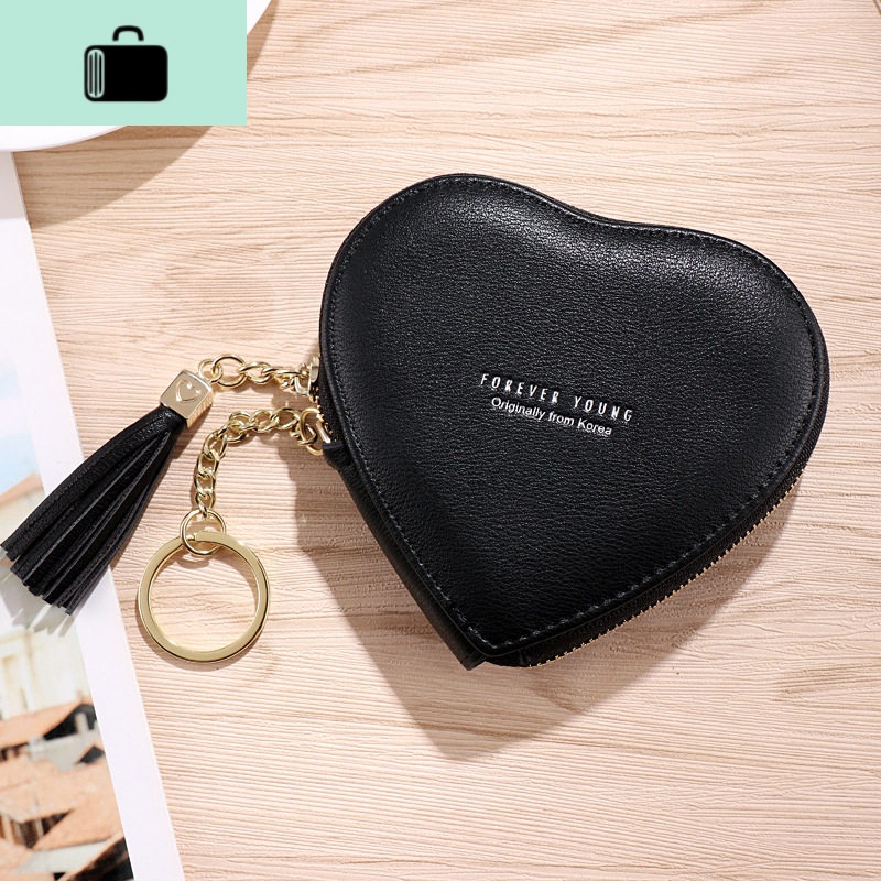 时尚钱包女2019新款韩版潮时尚可爱心形硬币包钥匙扣女士小零钱包NEWLAKE 黑色
