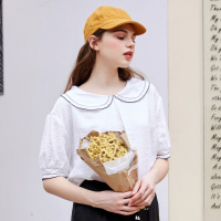 [2件1.5折价:29.9,分享商品可得券]美特斯·邦威短袖衬衫女甜美可爱娃娃领上衣休闲衬衣夏装