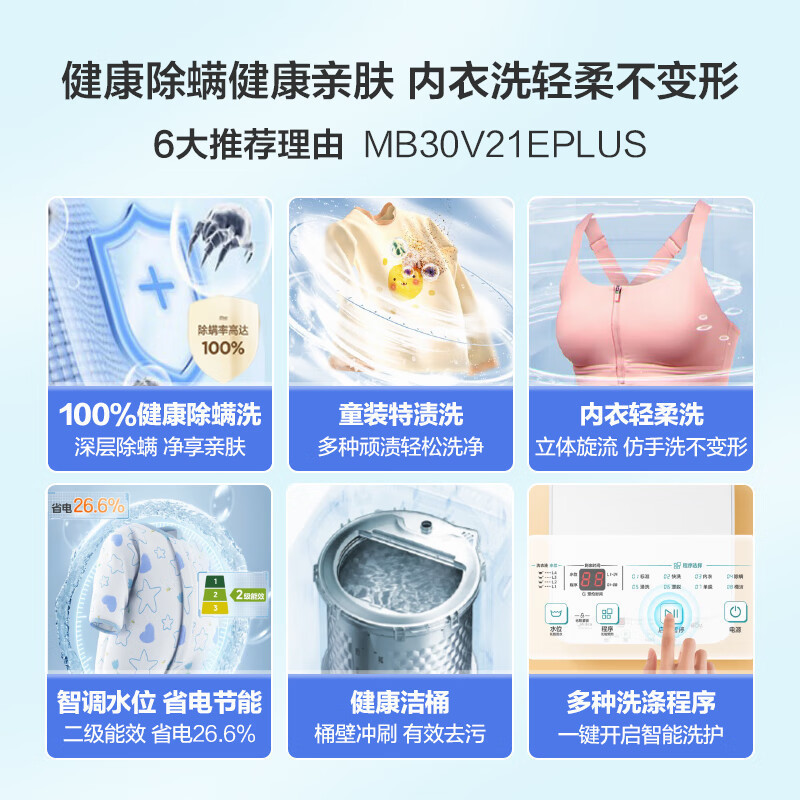 美的(Midea)波轮洗衣机全自动3kg迷你小型母婴儿童内衣裤袜洗衣机健康除螨洗 MB30V21EPLUS高清大图