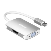 飞利浦Mini DP转HDMI/VGA转换器高清视频转接头苹果雷电接口笔记本投影仪连接器 SWR3121C 银色