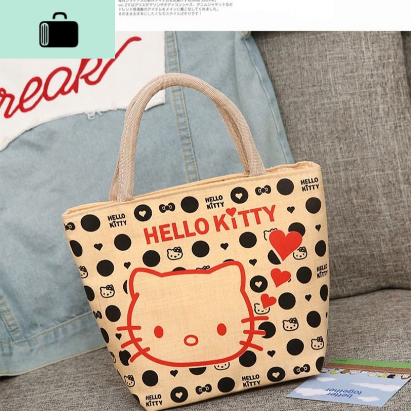 冬上新帆布便当包妈咪包手提包小布包手拎饭盒袋上班女包妈妈包NEWLAKE 黄色波点KT猫