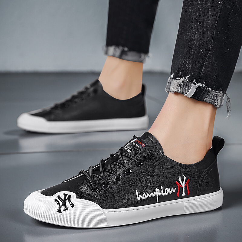 梵克公牛鞋2021新款春秋韩版潮流百搭休闲皮鞋男士休闲英伦风一脚蹬小