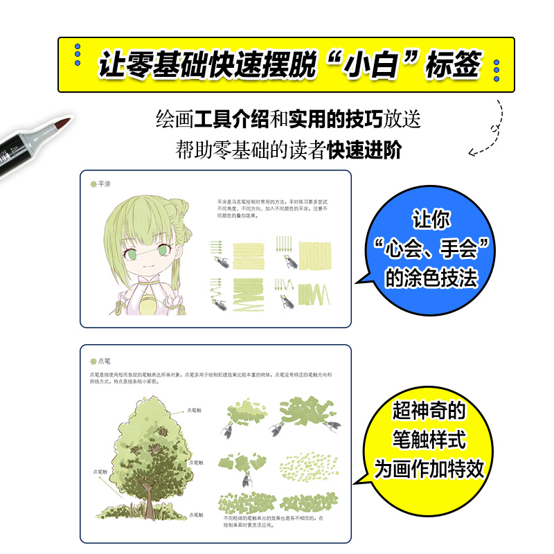 [正版]马克笔漫画教程 萌少女篇 马克笔动漫绘画教程书 零基础学画漫画技法一本通 漫画入门自学零基础动漫临摹本 马克笔高清大图