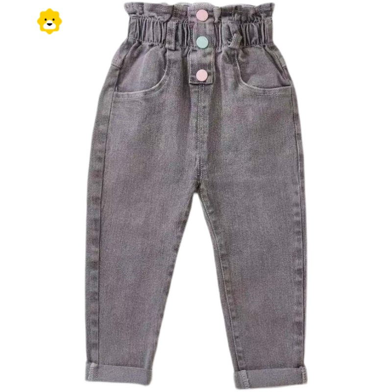 喻娄女童牛仔裤春秋装20新款洋气儿童女宝宝烟灰色弹力裤子