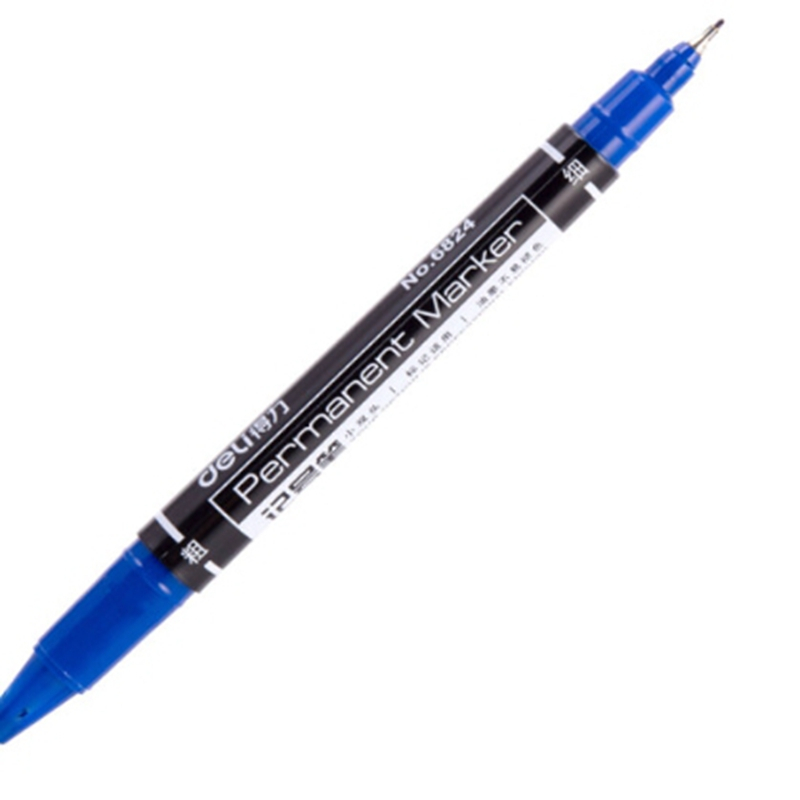 得力6824小双头记号笔(蓝色)粗头1.5mm 细头0.5mm勾线笔马克笔12支/盒