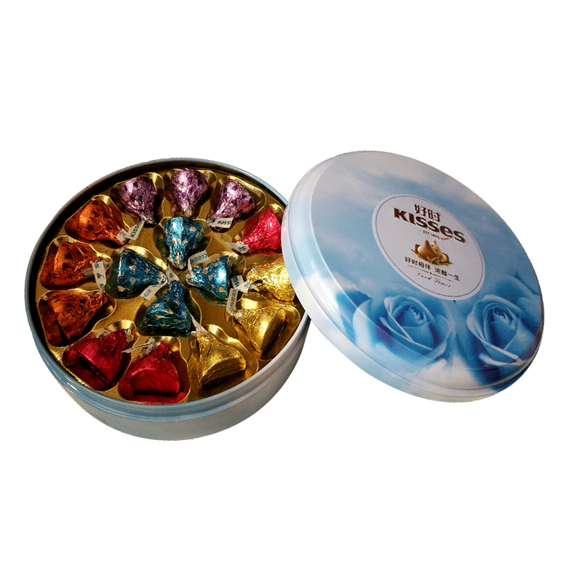 好时(Hershey’s)好时之吻kisses牛奶巧克力6粒10粒16粒圆形铁盒结婚喜糖礼盒 16粒（蓝色） 好时