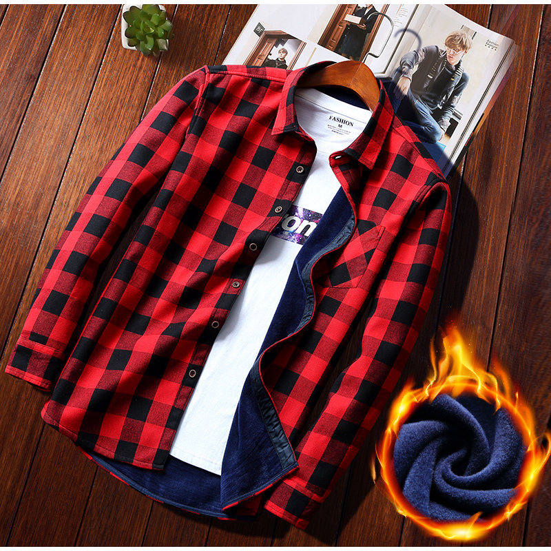 suntek大码格子衬衫男长袖宽松潮牌胖子加肥加大红色春秋外穿300斤