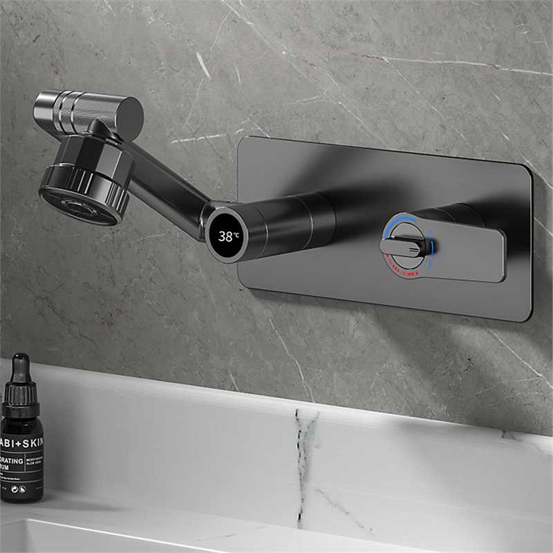 古达入墙式龙头恒温面盆枪灰色暗装嵌入式冷热万向出水墙排水龙头