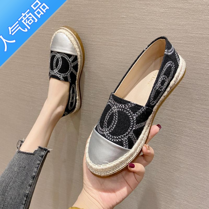 suntek渔夫鞋女2023年新款春平底厚软底草编懒人一脚蹬乐福鞋单鞋大码