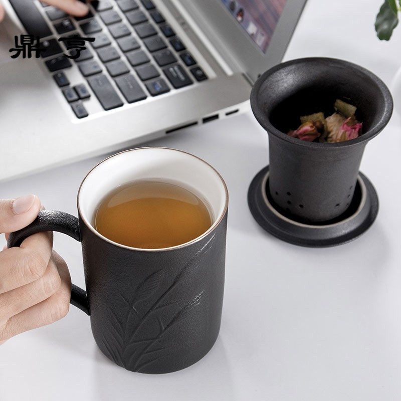 鼎亨陶瓷泡茶杯带盖带把马克杯过滤内胆办公家用茶水分离创意个人