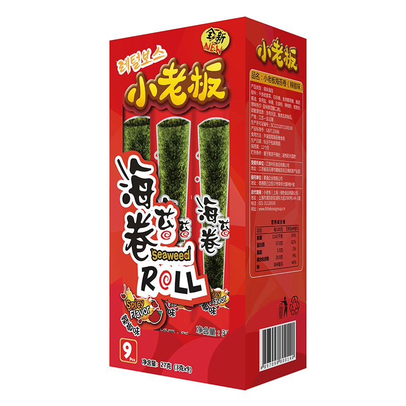 小老板海苔休闲零食小吃烤海苔卷 辣椒味 27克/盒