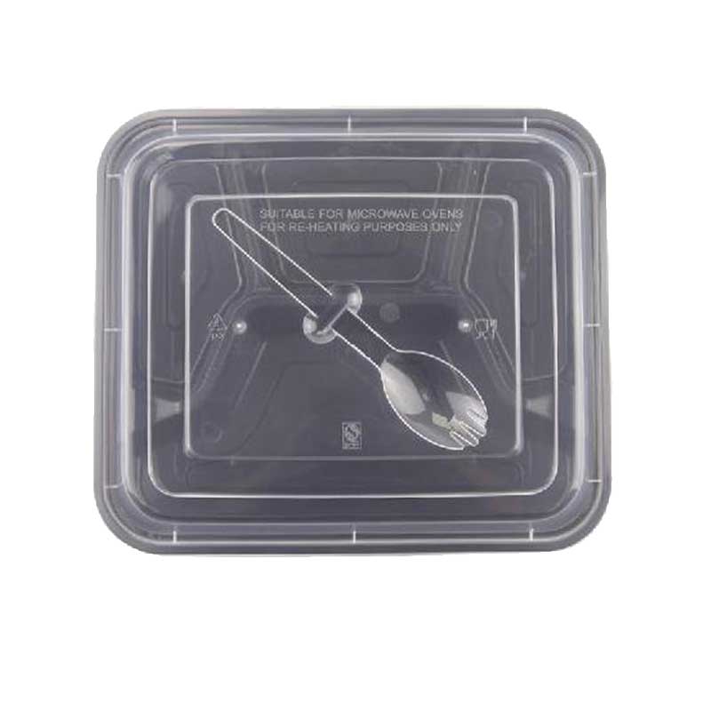 儵忽 一次性带勺黑色方形平底平盖打包盒 RY4G1000 1000ml 150套/ 1箱