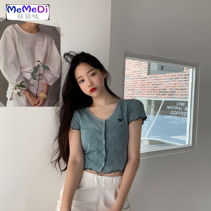 2020夏季新款港味chic心机上修身显瘦短款扎染蝴蝶短袖T恤女ins