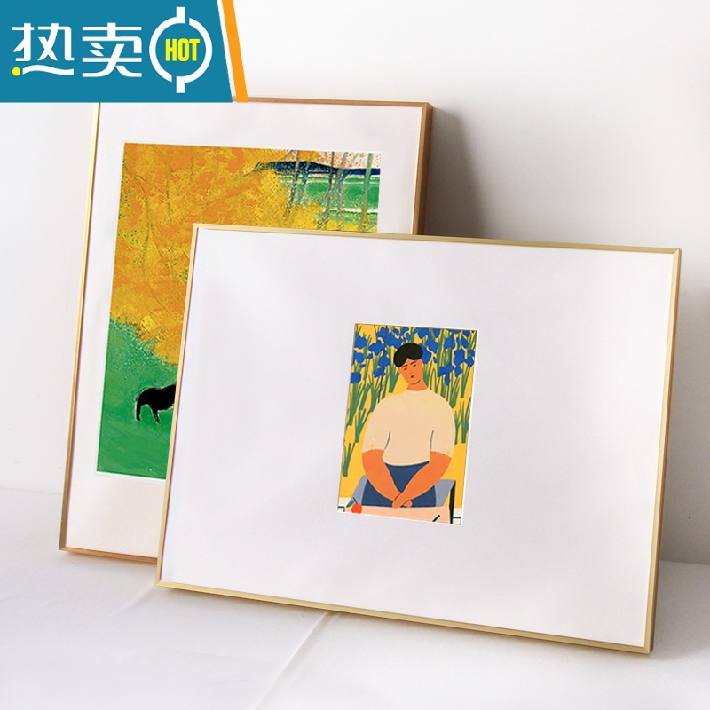 敬平简约创意装裱拼图画框挂墙铝合金相框定制大尺寸细窄边海报5075cm 亮光金 20寸挂式[可放40.5*50.8cm]高清大图