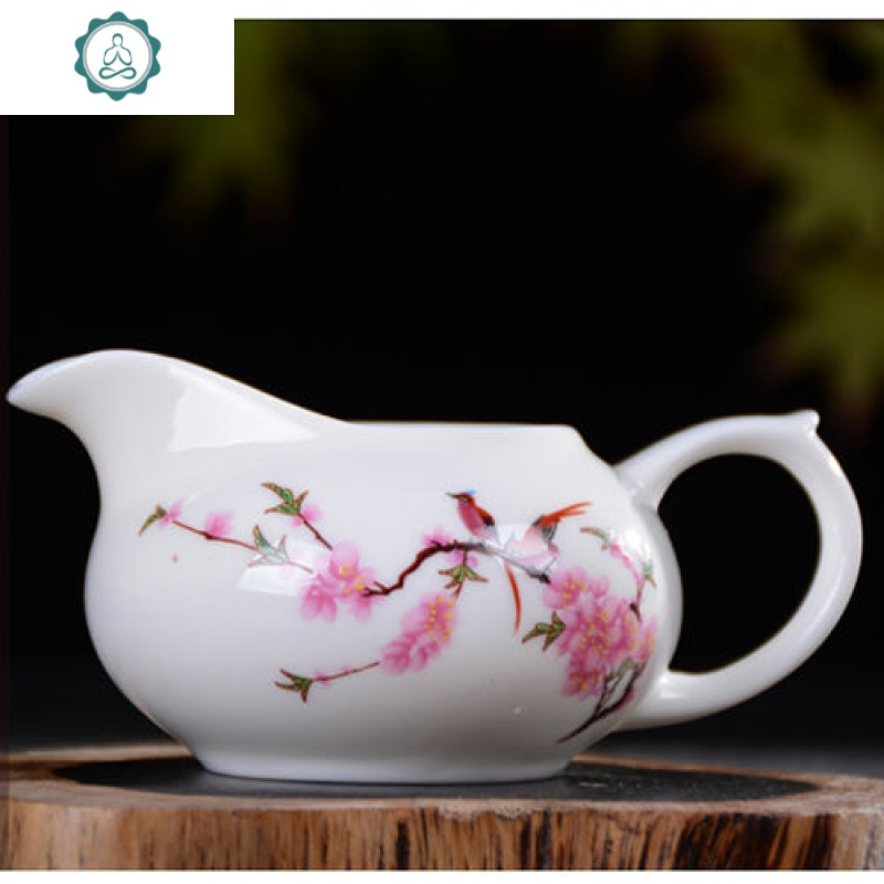玉瓷茶海公道杯带手把 德化白瓷公杯分茶器功夫茶具配件陶瓷瓷器 封后 玉瓷公道杯-水点桃花