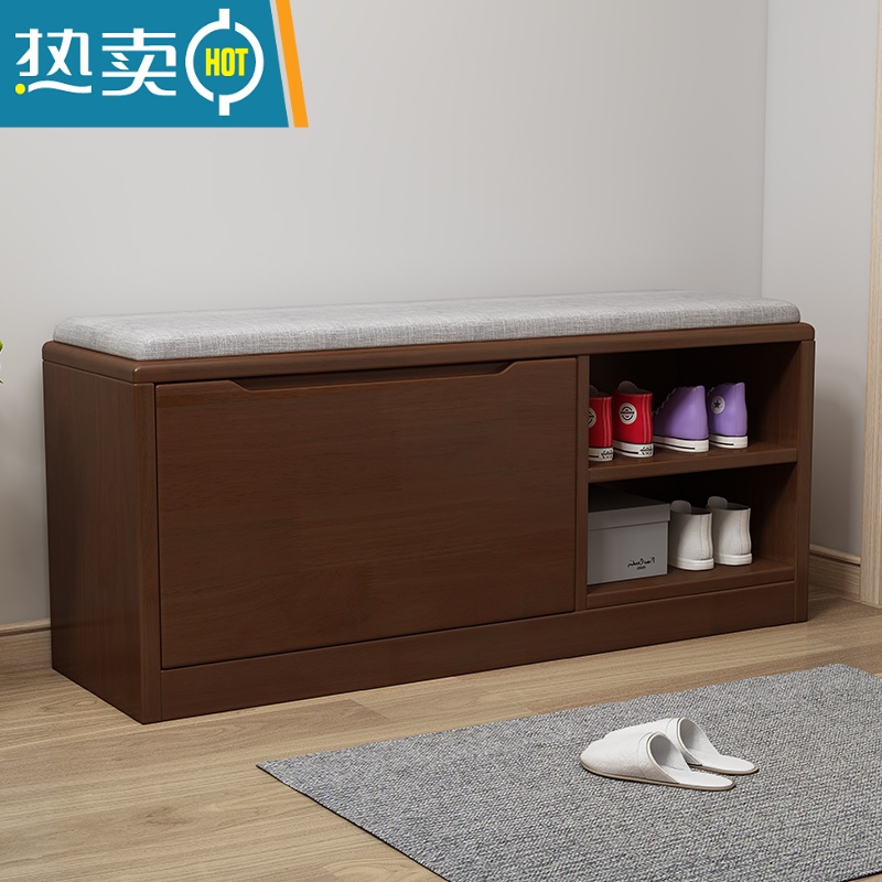 敬平实木鞋柜坐凳一体大容量家用入户门口鞋子收纳柜翻斗式换鞋凳鞋架收纳凳高清大图
