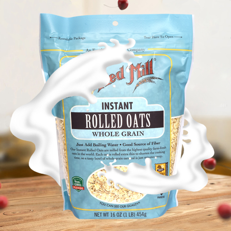 鲍勃红磨坊(Bob’sRedMill)早餐晚餐健身代餐食品即食无糖营养纯燕麦片原味免煮 454g*2袋