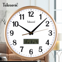 TELESONIC/天王星挂钟客厅静音钟表简约日历时钟现代挂表石英钟 LED显示静音扫秒机芯 14英寸