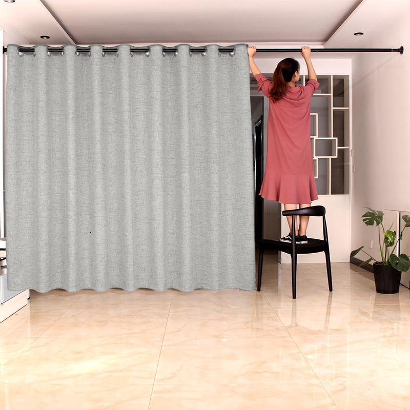 美帮汇窗帘免打孔安装卧室出租房学生宿舍挡风空调帘简易全遮光隔断帘 灰色彩虹麻-弹簧杆 (窗内宽0.75-1.1米用)帘宽1.5*高2米单片