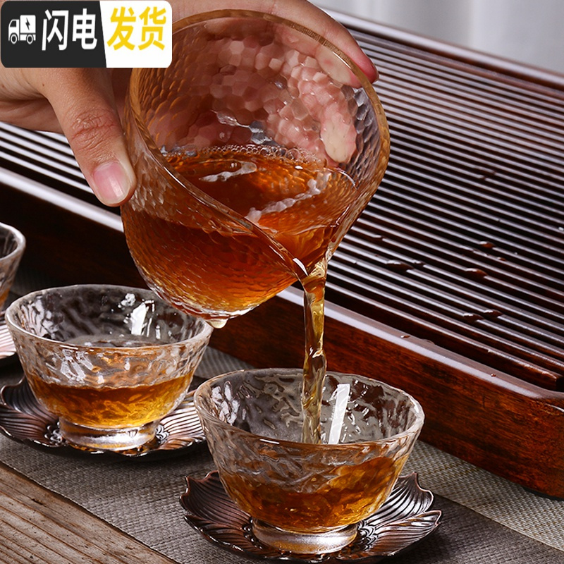 三维工匠耐热日式锤纹玻璃茶具套装家用花茶壶功夫泡茶杯整套红茶具泡茶器 《锤纹侧把壶》10件套